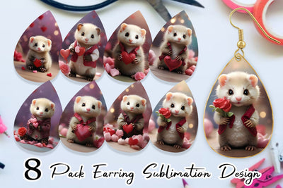 Earring Teardrop Valentine Cute Ferret Sublimation artnoy 