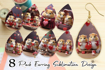 Earring Teardrop Valentine Cute Hamsters Sublimation artnoy 
