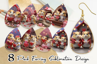Earring Teardrop Valentine Cute Hamsters Sublimation artnoy 