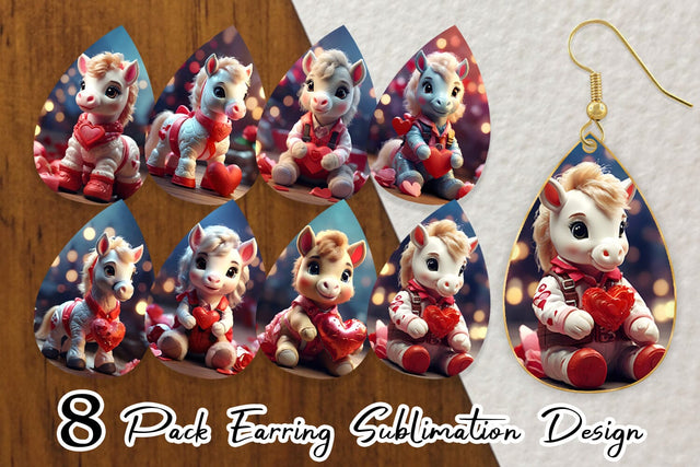 Earring Teardrop Valentine Cute Horse Sublimation artnoy 
