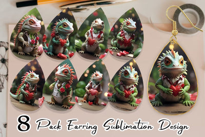 Earring Teardrop Valentine Cute Iguana Sublimation artnoy 
