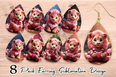 Earring Teardrop Valentine Cute Lion Sublimation artnoy 