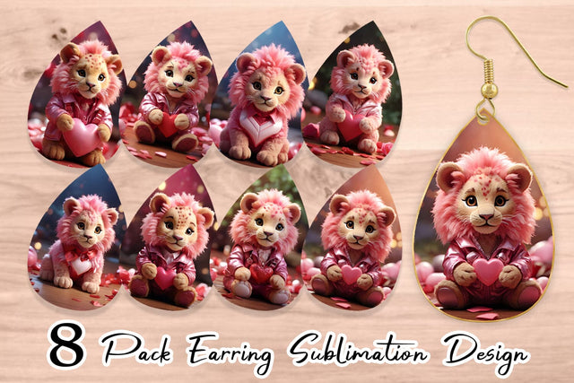 Earring Teardrop Valentine Cute Lion Sublimation artnoy 