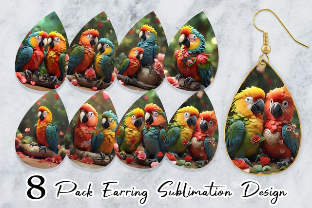 Earring Teardrop Valentine Cute Macaw Bird Sublimation artnoy 