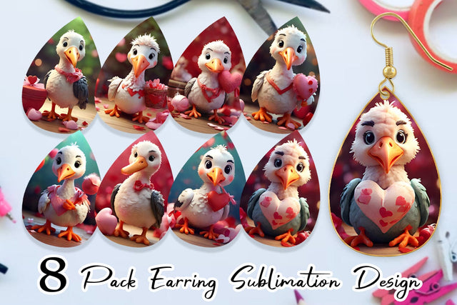 Earring Teardrop Valentine Cute Stork Bird Sublimation artnoy 