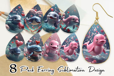 Earring Teardrop Valentine Cute Whale Sublimation artnoy 
