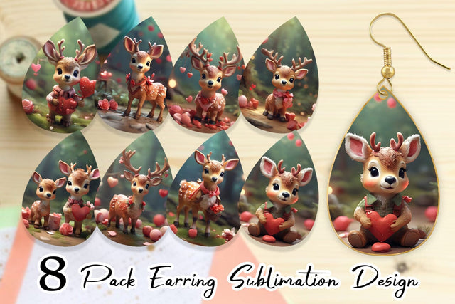 Earring Teardrop Valentine Deer Sublimation artnoy 