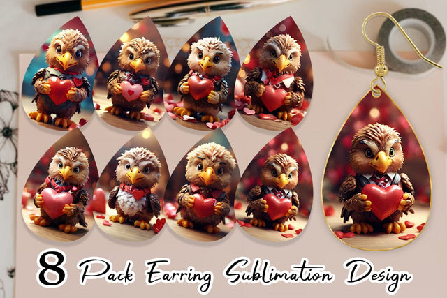 Earring Teardrop Valentine Eagle Sublimation artnoy 