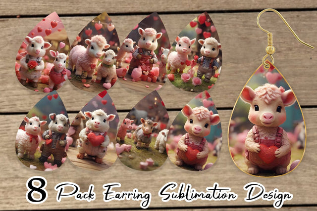Earring Teardrop Valentine Farm Animals Sublimation artnoy 