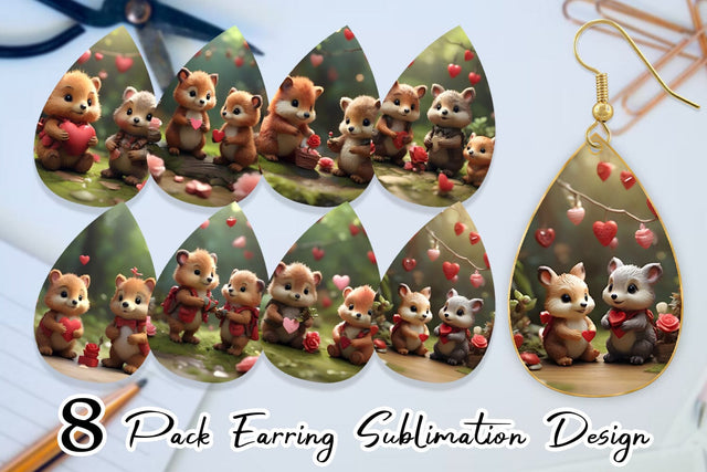 Earring Teardrop Valentine Forest Animal Sublimation artnoy 