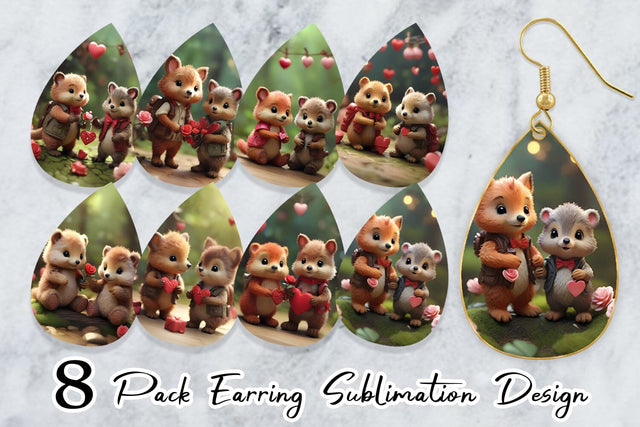 Earring Teardrop Valentine Forest Animal Sublimation artnoy 