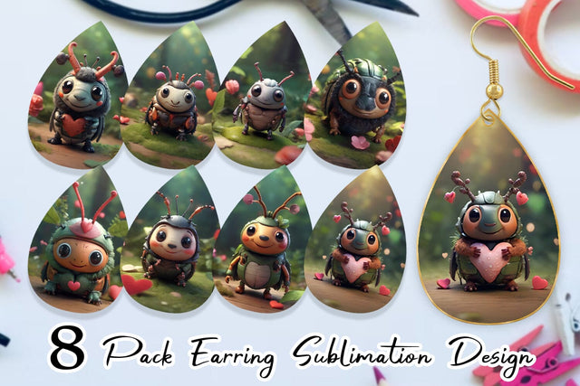 Earring Teardrop Valentine Forest Beetle Sublimation artnoy 