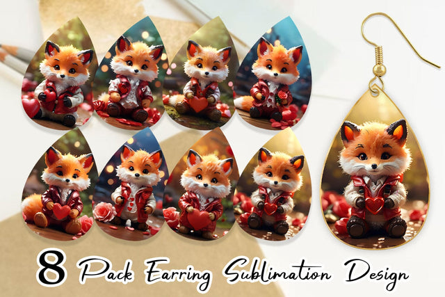 Earring Teardrop Valentine Fox Sublimation artnoy 