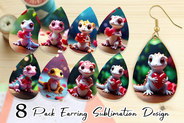 Earring Teardrop Valentine Gecko Sublimation artnoy 