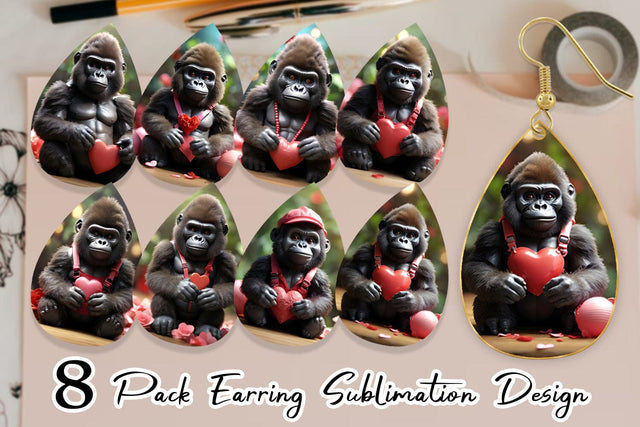 Earring Teardrop Valentine Gorilla Sublimation artnoy 