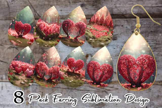 Earring Teardrop Valentine Heart Forest Sublimation artnoy 