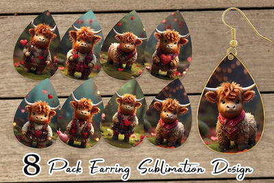 Earring Teardrop Valentine Highland Cow Sublimation artnoy 
