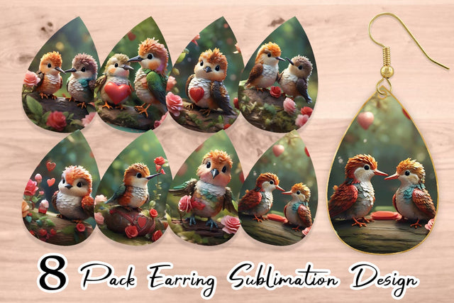 Earring Teardrop Valentine Hummingbird Sublimation artnoy 