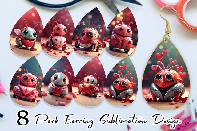 Earring Teardrop Valentine Love Bug Sublimation artnoy 