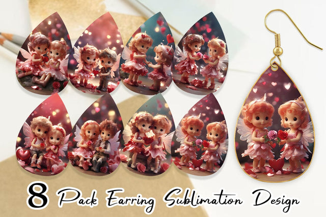 Earring Teardrop Valentine Love Fairies Sublimation artnoy 