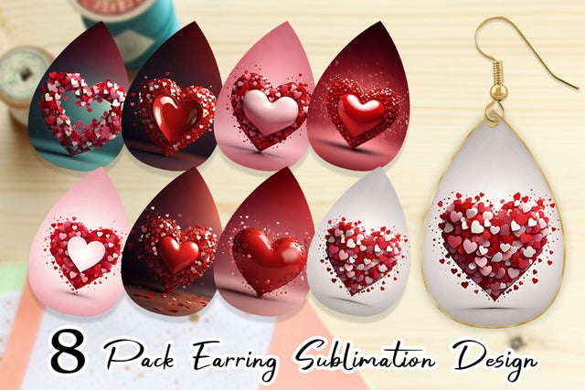 Earring Teardrop Valentine Love Heart Sublimation artnoy 