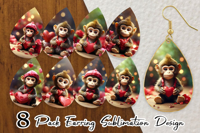 Earring Teardrop Valentine Monkey Sublimation artnoy 