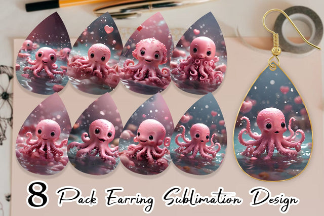 Earring Teardrop Valentine Octopus Sublimation artnoy 