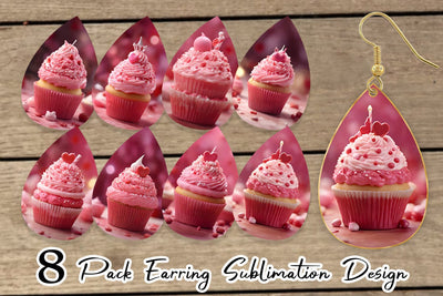 Earring Teardrop Valentine pink cupcake Sublimation artnoy 