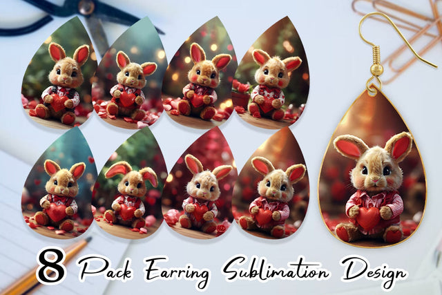 Earring Teardrop Valentine Rabbit Sublimation artnoy 