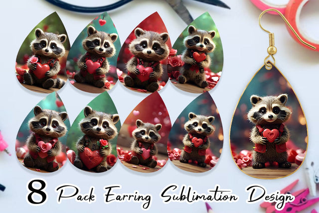 Earring Teardrop Valentine Raccoon Sublimation artnoy 