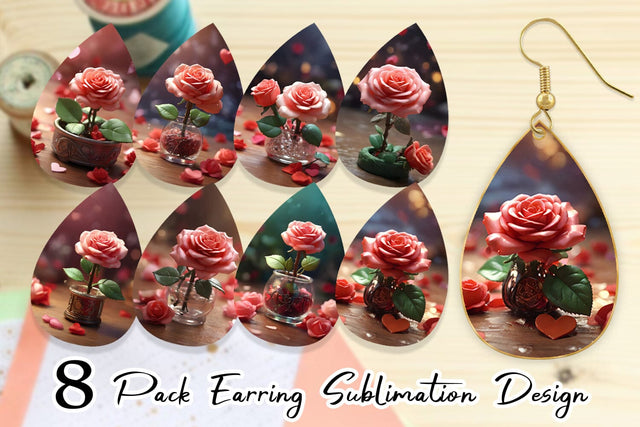 Earring Teardrop Valentine Rose Flower Sublimation artnoy 