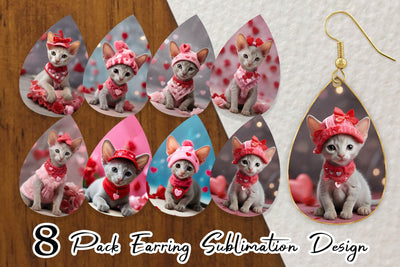 Earring Teardrop Valentine Shorthair Cat Sublimation artnoy 