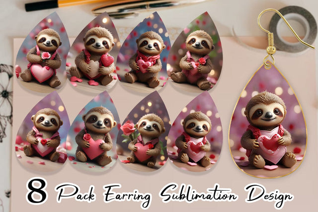 Earring Teardrop Valentine Sloth Sublimation artnoy 