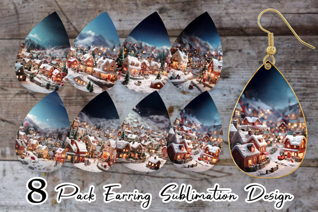 Earring Teardrop Valentine Snow Village Sublimation artnoy 