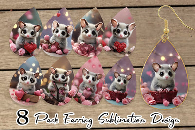 Earring Teardrop Valentine Sugar Glider Sublimation artnoy 