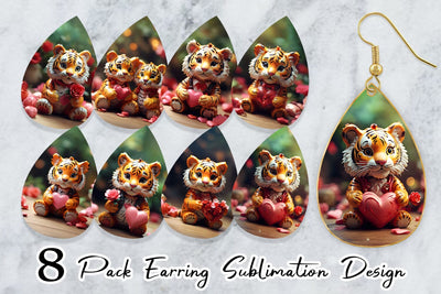Earring Teardrop Valentine Tiger Sublimation artnoy 