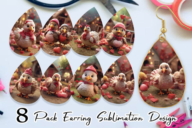 Earring Teardrop Valentine Turkey Farm Sublimation artnoy 
