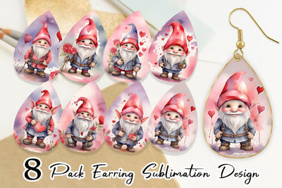 Earring Teardrop Valentine Watercolor Gnome Sublimation artnoy 