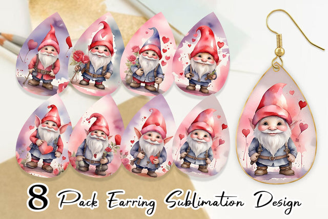 Earring Teardrop Valentine Watercolor Gnome Sublimation artnoy 