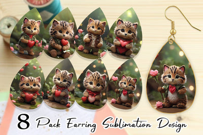 Earring Teardrop Valentine Wildcat Sublimation artnoy 