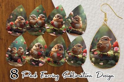 Earring Teardrop Valentine Wren Bird Sublimation artnoy 