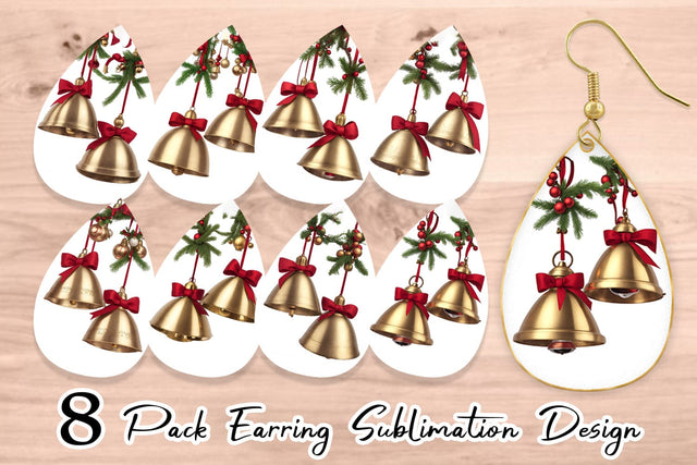 Earring Teardrop Vintage Christmas Bells Sublimation artnoy 