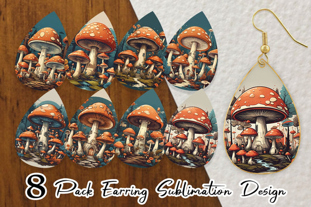 Earring Teardrop Vintage Mushroom Forest Sublimation artnoy 