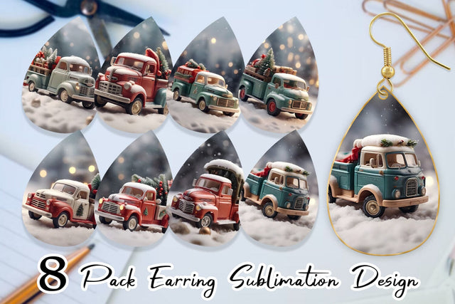 Earring Teardrop Vintage Truck Christmas Sublimation artnoy 