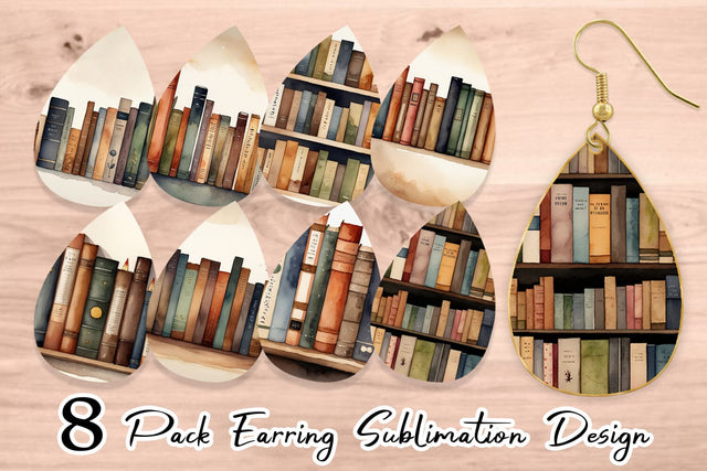 Earring Teardrop Watercolor Books Sublimation artnoy 