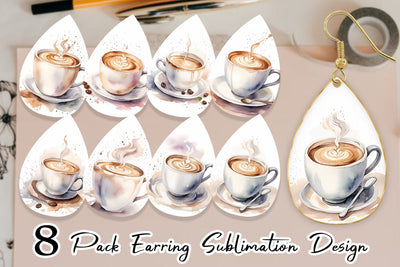 Earring Teardrop Watercolor Coffee Cup Sublimation artnoy 