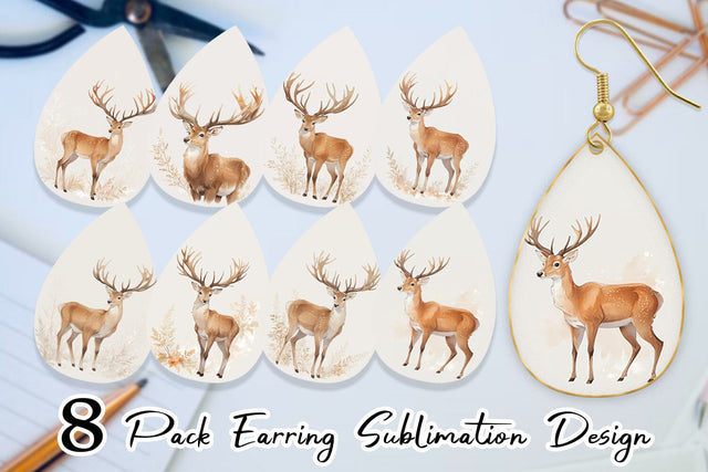 Earring Teardrop Watercolor Deer Sublimation artnoy 