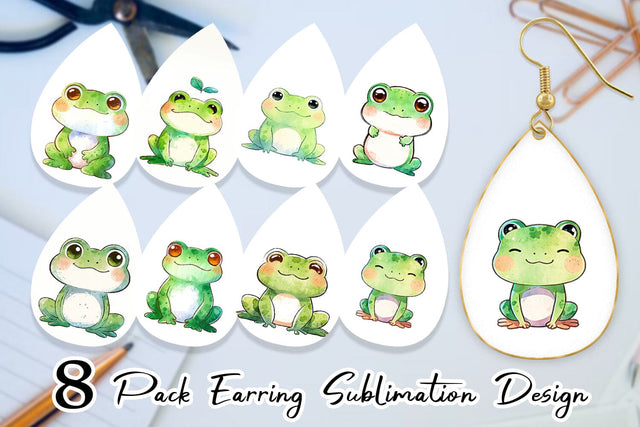 Earring Teardrop Watercolor Frog Sublimation artnoy 