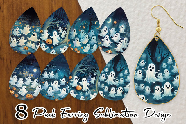 Earring Teardrop Watercolor Ghosts Sublimation artnoy 