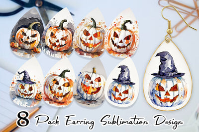 Earring Teardrop Watercolor Jack O Lantern Sublimation artnoy 